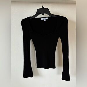 ANTONIO MELANI Black Long Sleeve Ribbed Top with Flared Sleeves Size XS